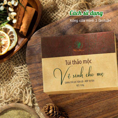 Bộ chăm sóc tình mẫu tử giúp mẹ thơm, bé khỏe Wonmom ( 1 hộp thảo mộc xông cửa mình cho mẹ + 1 dầu tràm )