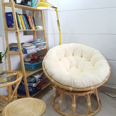 Ghế thư giãn papasan ( nệm nhung màu Kem)