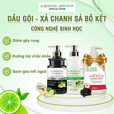 (Tặng nước rửa tay) Combo Cặp Dầu Gội Xả Chanh Sả Bồ Kết ECOHOME Kim Ngân Công Nghệ Sinh Học 500ml