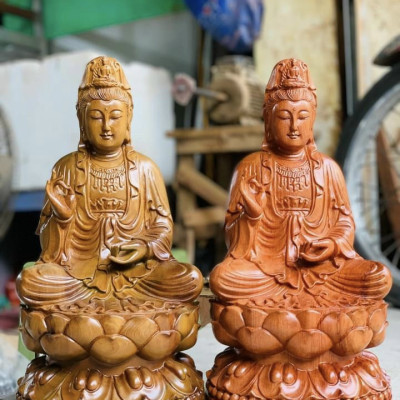 Tượng phật bà quan âm bồ tát bằng gỗ hương đá kt cao 70×35×35cm