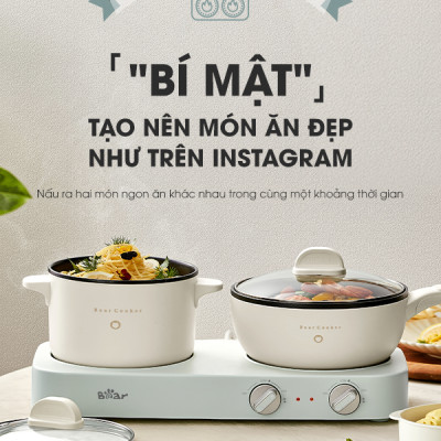 Bộ Bếp Điện Đôi Bear Kèm Nồi Chảo Đa Năng Hấp Luộc Chiên Tiện Lợi Tiết Kiệm Chi Phí Dễ Vệ Sinh SB-BD02N - HÀNG CHÍNH HÃNG