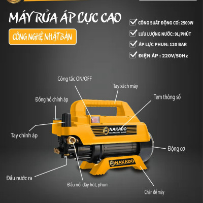 Máy rửa xe có CHỈNH ÁP - NAKADO S3 - Công suất 2500W - JAPAN Technology