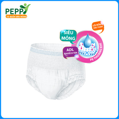 Combo 3 gói Tã/Bỉm Quần Người Lớn, Người Già Peppy Siêu Mỏng, Siêu Thấm, Mềm Mại, Kháng Khuẩn Size M8/L7/XL8