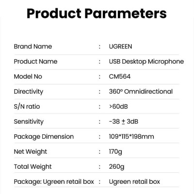 Ugreen UG90416CM564TK Màu Đen Micro để bàn cổng kết nối USB có kèm nút chỉnh tăng , giảm âm lượng - HÀNG CHÍNH HÃNG
