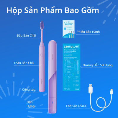 [MỚI] Bàn chải điện ZenyumSonic Spark - Màu Tím Lilac / Kem / Xanh Sage