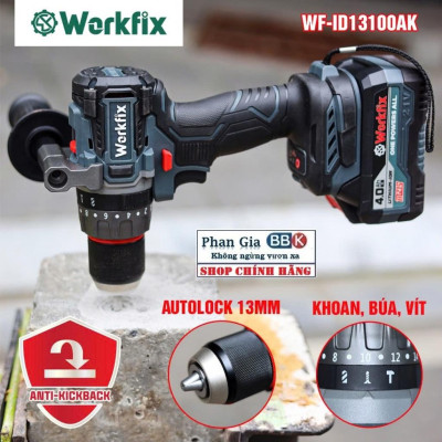 Máy Khoan Workfix WF-ID13100AK 13mm Lực Siết 100Nm 3 Chức Năng , Không Chổi Than ( chính hãƞg)