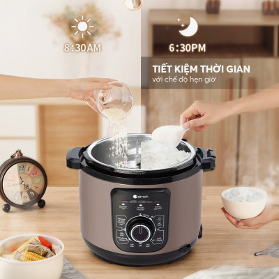 Nồi áp suất cơ Elmich 5L PCE-8792, công suất lớn 1000W, dung tích 5L, tuyệt đối an toàn với van xả tự động được thiết kế trên nắp nồi, bảo hành 24 tháng, đổi trả 12 tháng - Hàng chính hãng