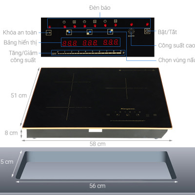 Bếp Từ Hồng Ngoại 3 Vùng Nấu Lắp Âm Kangaroo KG446i - Hàng Chính Hãng