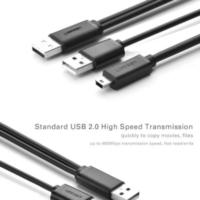 Ugreen UG10346US107TK 0.5M màu Đen Cáp sạc truyền dữ liệu USB 2.0 sang MICRO USB có trợ nguồn USB - HÀNG CHÍNH HÃNG