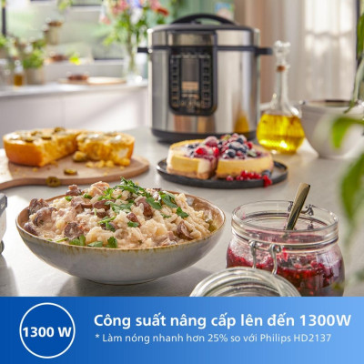 Nồi Áp Suất Điện Philips HD2237/66, Dung Tích 6Lit -  Công Suất 1300W, Hàng Chính Hãng