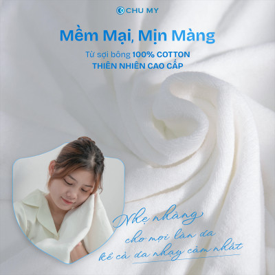  Khăn trắng vuông CHU MY 100% cotton, tiêu chuẩn khách sạn 5 sao, đa dạng kích thước