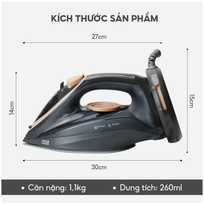 Bàn là hơi nước cầm tay dạng nằm Lebenlang LBL5289, bàn ủi hơi nước 2200W, bình chứa 260ml, bảo hành 2 năm - hàng chính hãng
