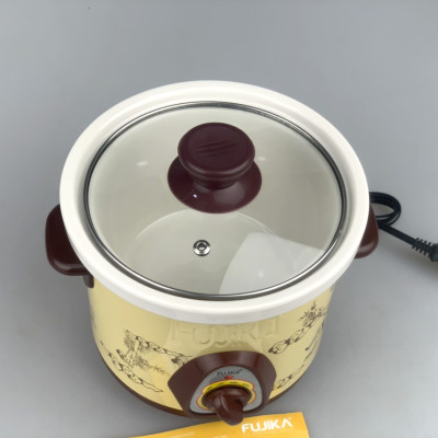 Nồi Kho Cá Thịt 2.5L,Nồi Nấu Chậm,Nồi Nấu Cháo ,Nồi Chưng Yến,Nồi Tiềm 2.5L Fujika KC25 Màu Vàng Họa Tiết-Hàng chính hãng