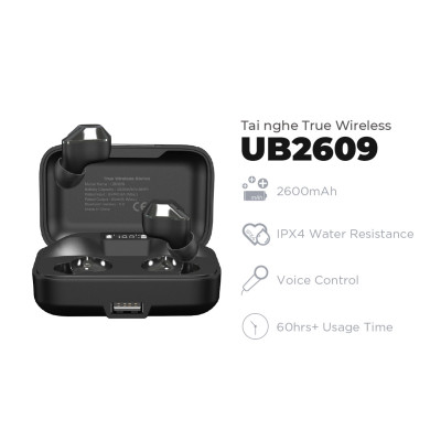 Tai nghe True Wireless Energizer UB2609 Bluetooth V5.0 - tích hợp sạc dự phòng, kháng nước - HÀNG CHÍNH HÃNG