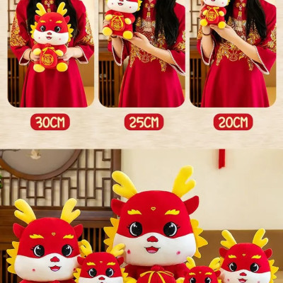 Thú nhồi bông rồng thần tài ôm túi tiền đáng yêu - Size từ 22cm đến 70cm - Quà tặng gấu bông rồng đỏ may mắn êm mịn
