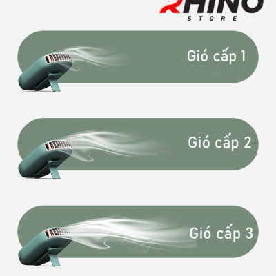 Quạt cầm tay mini siêu mát Rhino F301 tích điện với 3 mức độ gió, lưu lượng cao kèm dây treo - Hàng chính hãng