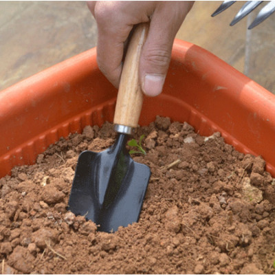 Combo xẻng làm vườn cán gỗ Echo Metal 8.5 X 28cm + cây cào đất 3 chân - made in Japan