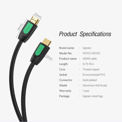 Ugreen UG40461HD101TK 1.5M màu Đen Cáp tín hiệu HDMI chuẩn 1.4 hỗ trợ phân giải 4K * 2K 60hz - HÀNG CHÍNH HÃNG