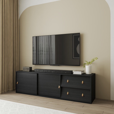 HAPPY FURNITURE , Kệ TV 2 cửa lùa 2 ngăn kéo - CALYN , KTV_100 , 180cm x 40cm x 52cm DxRx