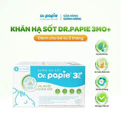 [Mua 1 Tặng 1] Dr.Papie Khăn Hạ Sốt 3mo+ 1 Hộp (5 Gói x 5 Khăn/Gói) Dành Cho Bé Từ 3 Tháng Tặng 1 Gói (5Khăn) Hạ Sốt 3mo+