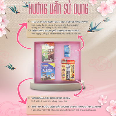 [Hộp quà Tết 2023] SAKURA TẾT TRỌN VẸN Fine Japan cho nam giới tuổi trung niên (bảo vệ gan, bổ não, điện giải, trà cà phê lấy lại vóc dáng)