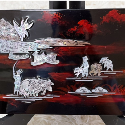 Tranh sơn mài cẩn ốc size 15x20 cm treo tường, trang trí nhà cửa,...