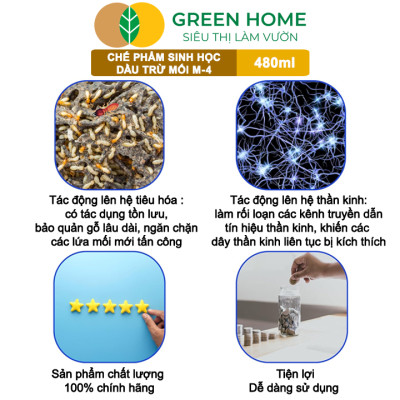 Dầu Trừ Mối M-4 1.2SL GreenHome, Vipesco, Chai 480ml, Đặc Trị Mối Ăn Gỗ Đồ Nội Thất, Công Trình