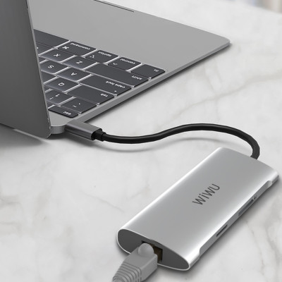 BỘ CHUYỂN ĐỔI WIWU ALPHA A631STR (6 IN 1) USB C HUB  Vỏ Chất Liệu Hợp Kim Nhôm Nguyên Khối Được Cắt CNC Cao Cấp - Hàng Chính Hãng