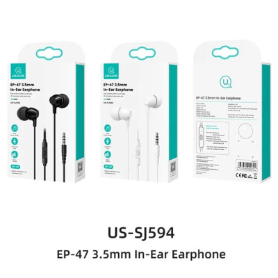 Tai nghe có dây Jack 3.5mm USAMS SJ594 EP-47 (with Sensitive Microphone / Button Control, 1.2m, Hi-Fi Audio)- Hàng Chính Hãng