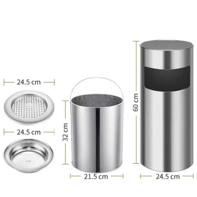 Thùng Rác Inox Gạt Tàn Thuốc - Ø250 X 610H