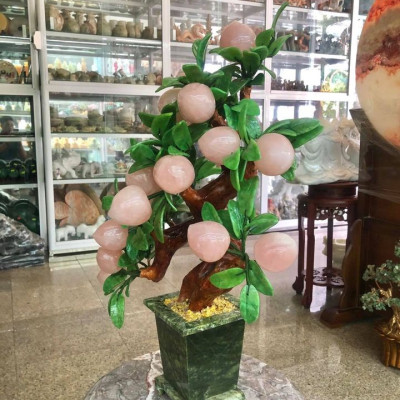 Cây đào phong thủy đá thạch anh hồng gồm 18 quả - Cao 55cm
