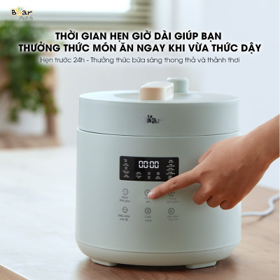 Nồi áp suất Bear SB-AS25L - Dung tích 2.5L, Nhiều chế độ, Hẹn giờ - Bản Tiếng Việt, Hàng chính hãng