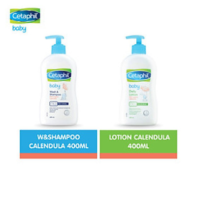 Combo Sữa tắm gội Cetaphil Baby W&S with Organic Calendula 400ml + Sữa dưỡng thể Cetaphil Baby with Organic Calendula 400ml