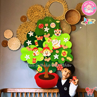 Cây quất Tết bằng vải dạ vải nỉ trang trí Tết 2025 (tặng kèm đèn led 3 mét)