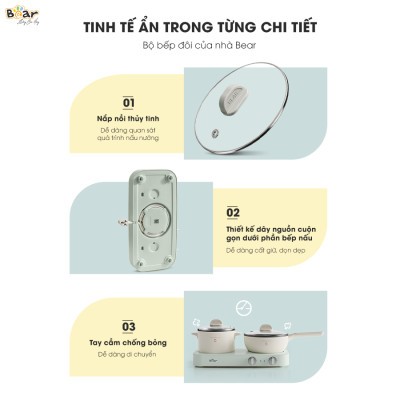 Bộ Bếp Điện Đôi Bear Kèm Nồi Chảo Đa Năng Hấp Luộc Chiên Tiện Lợi Tiết Kiệm Chi Phí Dễ Vệ Sinh SB-BD02N - HÀNG CHÍNH HÃNG