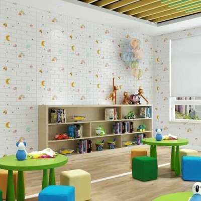 Bộ 20 Tấm Xốp Dán Tường 3D Hoạt Hình Cầu Vòng Dễ Thương, Dày Dặn Chống Va Đập