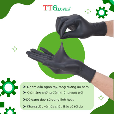 Găng Tay Y Tế Size M Không Bột Nitrile Màu Đen TTGLOVES (100 chiếc)