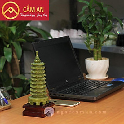 THÁP VĂN XƯƠNG 9 TẦNG ĐÁ LỤC NGỌC TỰ NHIÊN (HÀNG ĐẸP) 19 cm