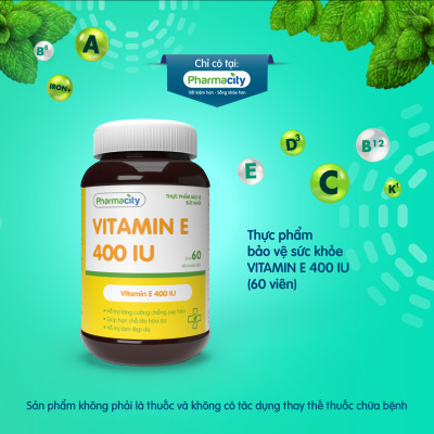 Viên hỗ trợ làm đẹp da và chống oxy hóa Pharmacity Vitamin E 400IU (Chai 60 viên)