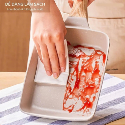 Chảo chữ nhật chống dính cán gỗ 18cm - chảo chiên trứng cuộn phong cách Hàn Quốc