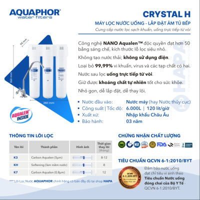 Máy Lọc Nước AQUAPHOR CRYSTAL H Chuẩn Nước Khoáng Uống Trực Tiếp, Công Nghệ NANO Aqualen, Không Dùng Điện - Nhập Khẩu Châu Âu , Hàng Chính Hãng