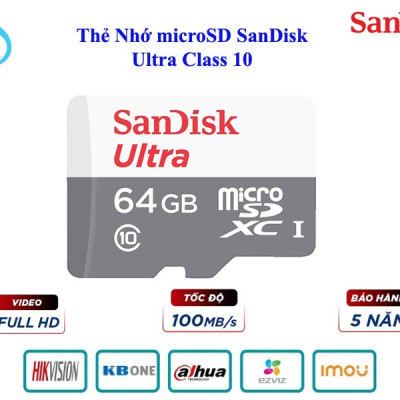Thẻ Nhớ MicroSD SanDisk Ultra 32G/64G/128GB/256Gb 100MB/s - Hàng Chính Hãng