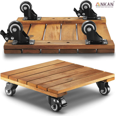 Đế Đôn Chậu Cây Có Bánh Xe Cao Cấp ANKAN Hình Vuông Màu Vàng 35x35 Cm Tải trọng 150 Kg Gỗ Tràm Bông