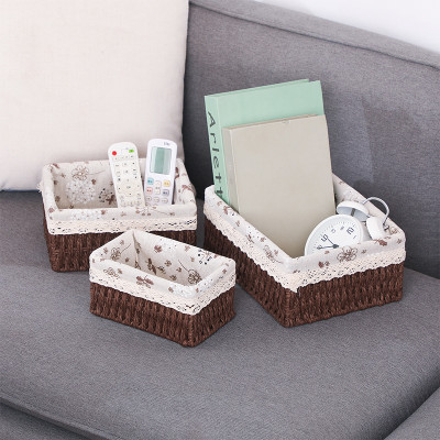 Giỏ Cói Lót Vải Hoa Nhí Đựng Đồ Mỹ Phẩm, Phụ Kiện, Đi Picnic, Giỏ Mây Decor Trang Trí Nhà Cửa Phong Cách Vintage