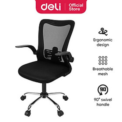 Ghế Xoay Văn Phòng Lưới Làm Việc Công Thái Học Deli - Tay Gập Thông Minh, Có Chỉnh Lưng, Lưới Thoáng Khí, Chân Xoay Tiện Ích, Đệm Ghế Êm Aí, Nhiều Màu - Phù Hợp Học Sinh, Văn Phòng, Game Thủ, Gaming - Hàng chính hãng