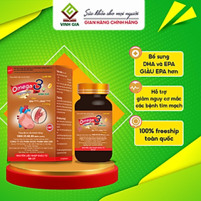 Viên Uống Hỗ Trợ Tim Mạch Omega 3 VINH GIA 2 Giàu EPA, DHA Tăng Cường Sức Khoẻ, An Toàn, Hiệu Quả Hộp 60 Viên 01O002