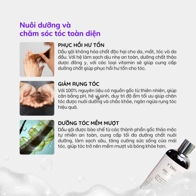 Dầu gội thảo dược Y Diệu, dưỡng tóc mềm mượt, phục hồi tóc hư tổn, giảm rụng tóc, hương thơm tự nhiên, không silicone
