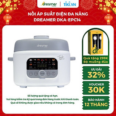(HÀNG CHÍNH HÃNG) NỒI ÁP SUẤT ĐIỆN ĐA NĂNG DREAMER DKA-EPC14, 11 chức năng, 10 lớp bảo vệ an toàn, 2 nắp nồi, công suất 1300W, BH 12 tháng