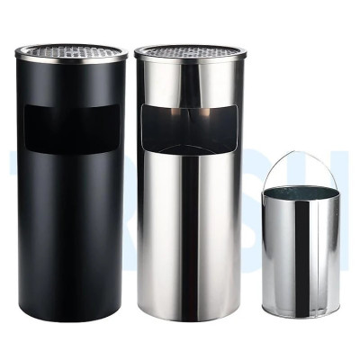 Thùng Rác Inox Gạt Tàn Thuốc - Ø250 X 610H