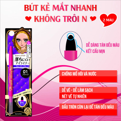 Bút Chì Sáp Kẻ Mí Mắt Lâu Trôi Nét Vẽ Tự Nhiên Dạng Xoay Màu Đen Kissme Heroine Make Quick Eyeliner